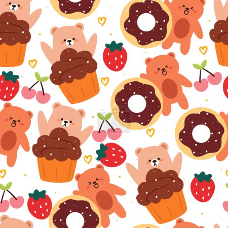 Illustration for Cute seamless pattern cartoon bear with cute dessert. animal wallpaper for kids, textile, fabric print, gift wrap paper - Royalty Free Image