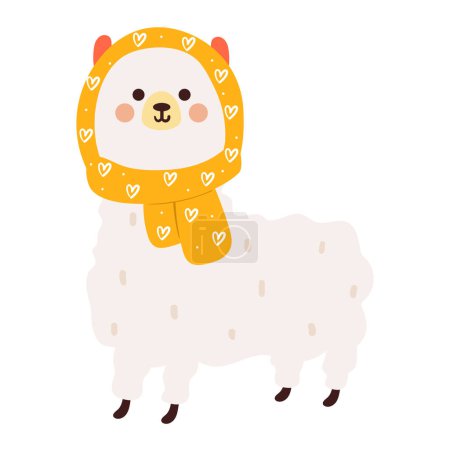 Illustration for Hand drawing cartoon cute llama with yellow scarf - Royalty Free Image