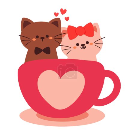Téléchargez les illustrations : Dessin à la main dessin animé chat mignon dans une tasse - en licence libre de droit