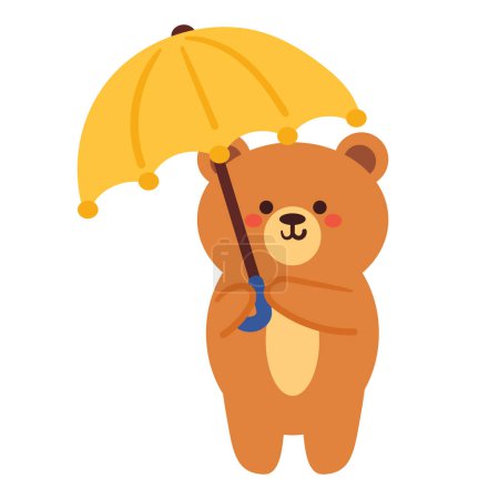 Illustration for Hand drawing cartoon bear with yellow umbrella - Royalty Free Image