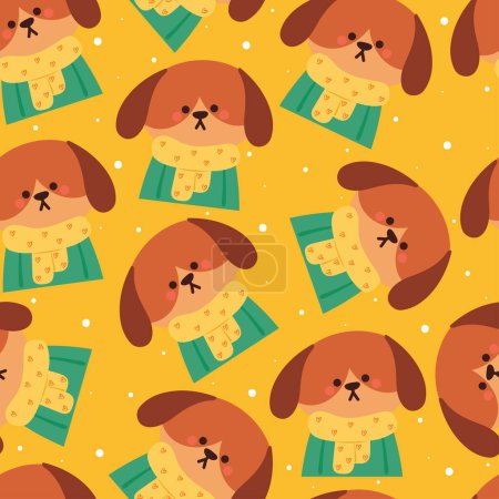 Illustration for Seamless pattern cartoon puppy wearing sweater and yellow scarf. cute animal wallpaper for textile, gift wrap paper - Royalty Free Image