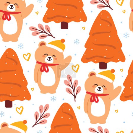 Illustration for Seamless pattern cartoon bear and winter element. cute animal wallpaper illustration for gift wrap paper - Royalty Free Image