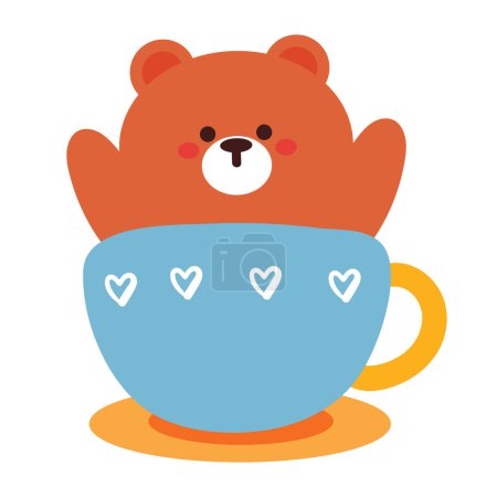 Téléchargez les illustrations : Dessin à la main ours dessin animé dans une tasse. autocollant animal mignon - en licence libre de droit