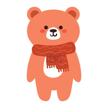 Ilustración de Dibujo a mano oso de dibujos animados con bufanda roja. etiqueta engomada animal lindo - Imagen libre de derechos