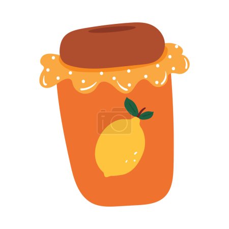 Illustration for Hand drawing cartoon lemon jar. cute food sticker - Royalty Free Image