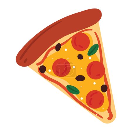 Téléchargez les illustrations : Dessin à la main pizza dessin animé. autocollant alimentaire mignon - en licence libre de droit