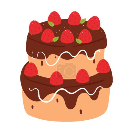 Téléchargez les illustrations : Dessin à la main dessin animé gâteau aux fraises. autocollant alimentaire mignon - en licence libre de droit