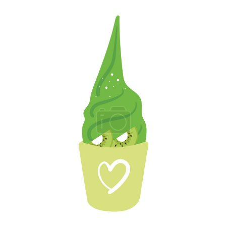 Illustration for Hand drawing cartoon kiwi ice cream. cute dessert sticker - Royalty Free Image