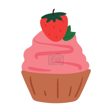Téléchargez les illustrations : Dessin à la main cupcake dessin animé. sticker dessert mignon - en licence libre de droit