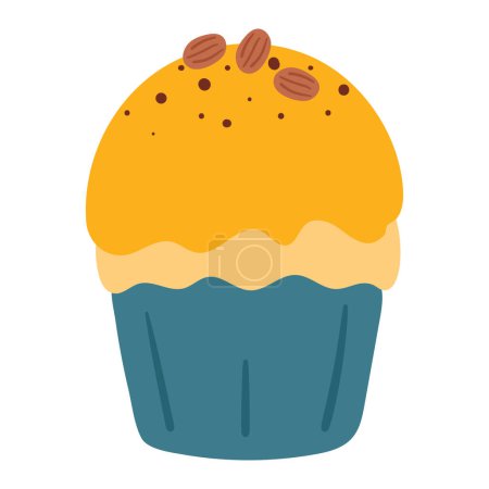 Téléchargez les illustrations : Dessin à la main cupcake dessin animé. sticker dessert mignon - en licence libre de droit