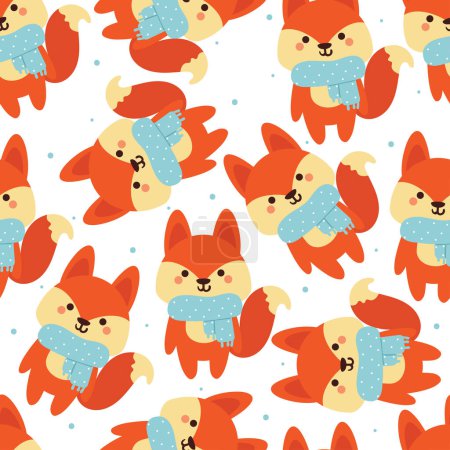 Illustration for Seamless pattern cartoon fox. cute animal wallpaper illustration for gift wrap paper - Royalty Free Image