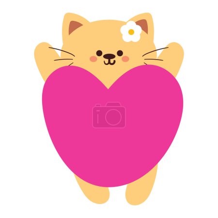 Téléchargez les illustrations : Mignon dessin à la main chat dessin animé avec coeur rose - en licence libre de droit