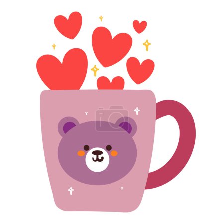 Illustration for Hand drawing cartoon cute cup with bear and full of hearts - Royalty Free Image