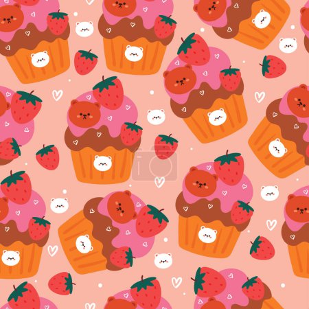 Illustration for Cute seamless pattern cartoon bear with cute dessert. animal wallpaper for kids, textile, fabric print, gift wrap paper - Royalty Free Image