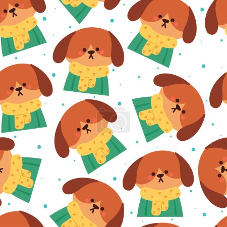 Illustration for Seamless pattern cartoon puppy wearing sweater and yellow scarf. cute animal wallpaper for textile, gift wrap paper - Royalty Free Image