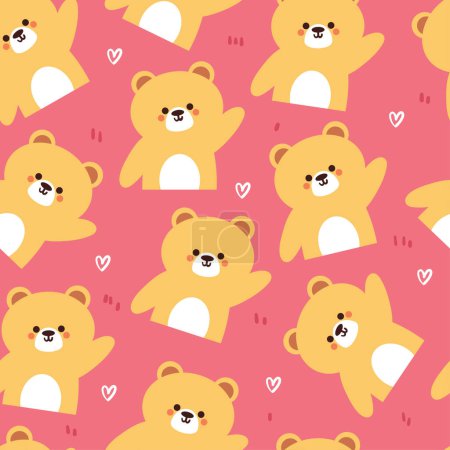 Illustration for Seamless pattern cartoon bear with heart icon. cute animal wallpaper illustration for gift wrap paper - Royalty Free Image