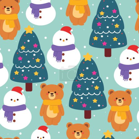 Illustration for Seamless pattern cartoon bear tree, and Christmas element. cute card and wallpaper for gift wrap paper - Royalty Free Image