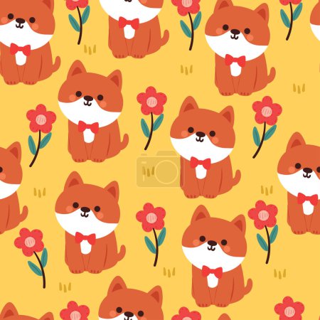 Illustration for Seamless pattern cartoon puppy. cute animal wallpaper for textile, gift wrap paper - Royalty Free Image