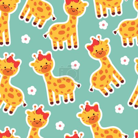 Illustration for Seamless pattern cartoon giraffe and flowers. cute animal wallpaper for textile, gift wrap paper - Royalty Free Image