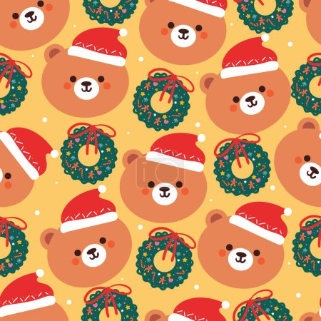 Ilustración de Oso de dibujos animados patrón sin costuras con árbol de Navidad y elemento de Navidad. Lindo fondo de pantalla de Navidad para tarjeta, papel de regalo - Imagen libre de derechos