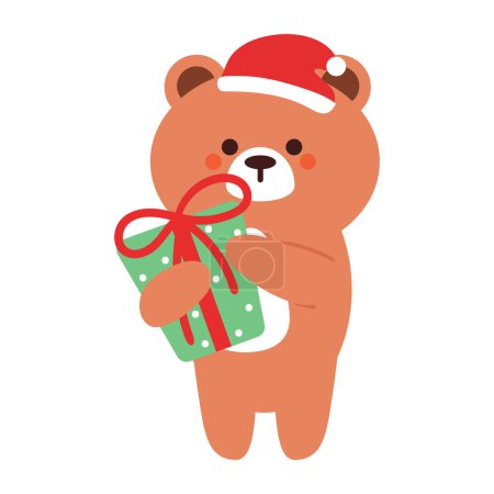 Illustration for Hand drawing cartoon bear with Christmas gift - Royalty Free Image