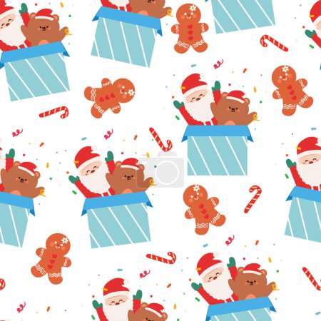 Illustration for Seamless pattern cartoon Santa with Christmas tree and element. Cute Christmas wallpaper for card, gift wrap paper - Royalty Free Image