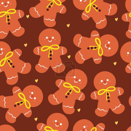 Illustration for Seamless pattern cartoon ginger bread and candy for Christmas. Cute Christmas wallpaper for card, gift wrap paper - Royalty Free Image