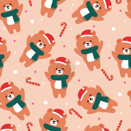 Illustration for Seamless pattern cartoon bear with Christmas tree and Christmas element. Cute Christmas wallpaper for card, gift wrap paper - Royalty Free Image