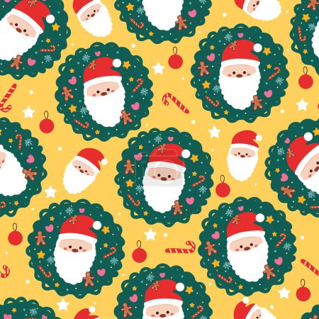 Illustration for Seamless pattern cartoon Santa with Christmas tree and element. Cute Christmas wallpaper for card, gift wrap paper - Royalty Free Image