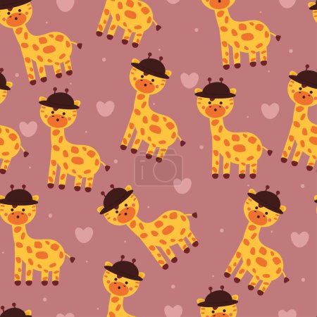 Téléchargez les illustrations : Sans couture motif girafe de dessin animé. papier peint animal mignon pour textile, papier d'emballage cadeau - en licence libre de droit