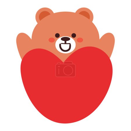 Téléchargez les illustrations : Dessin à la main ours dessin animé tenant un cœur. mignon animal doodle pour valentine - en licence libre de droit