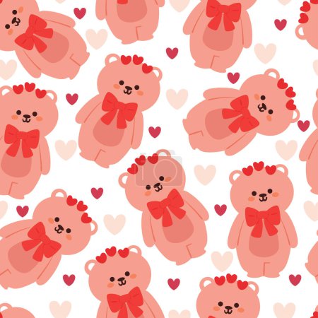 Ilustración de Sin costuras patrón de dibujos animados oso con el icono del corazón. ilustración de fondo de pantalla animal lindo para papel de regalo - Imagen libre de derechos