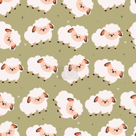 Illustration for Seamless pattern cartoon sheep. cute animal wallpaper for textile, gift wrap paper - Royalty Free Image