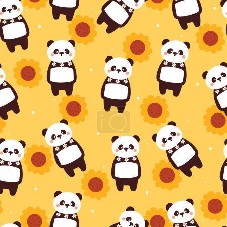 Illustration for Seamless pattern cartoon panda and flower. cute animal wallpaper for textile, gift wrap paper - Royalty Free Image