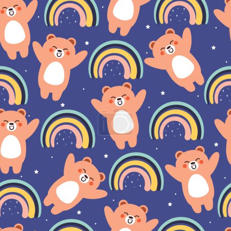 Illustration for Seamless pattern cartoon bear with umbrella and sky element. cute animal wallpaper illustration for gift wrap paper - Royalty Free Image