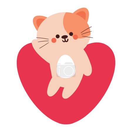 Téléchargez les illustrations : Dessin à la main dessin animé chat mignon avec ballon grand cœur. mignon animal doodle pour Valentine icône, autocollant - en licence libre de droit
