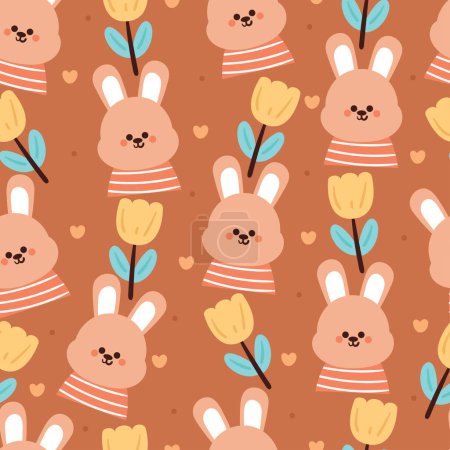 Illustration for Seamless pattern cartoon bunny and flower. cute animal wallpaper for textile, gift wrap paper - Royalty Free Image