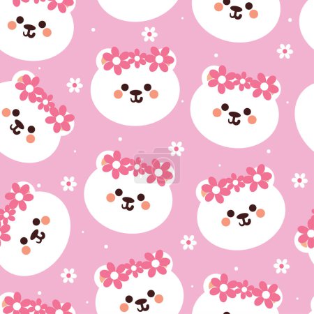Illustration for Seamless pattern cartoon bear and flower. cute wallpaper for textile, gift wrap paper - Royalty Free Image
