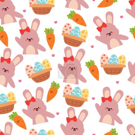 Illustration for Seamless pattern cartoon bunny with egg and carrot. cute animal pattern for easter wallpaper, background - Royalty Free Image