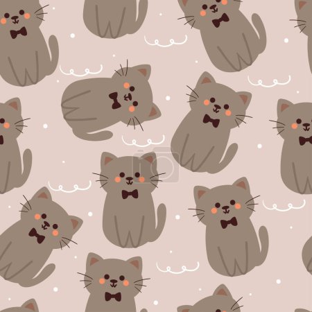 Téléchargez les illustrations : Des chats de dessin animé sans couture. illustration de papier peint animal mignon pour papier cadeau - en licence libre de droit