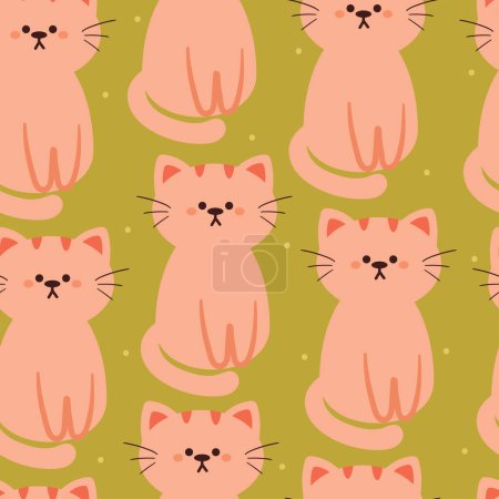 Illustration for Seamless pattern cartoon cats. cute animal wallpaper illustration for gift wrap paper - Royalty Free Image