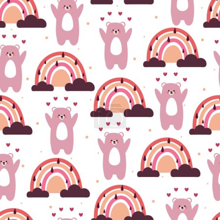 Illustration for Seamless pattern cartoon bear with sky element. cute animal wallpaper illustration for gift wrap paper - Royalty Free Image