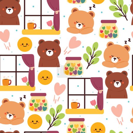 seamless pattern cartoon bear with home element. cute animal wallpaper illustration for gift wrap paper