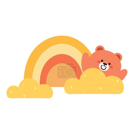 Ilustración de Lindo oso de dibujos animados con arco iris y nubes. etiqueta engomada lindo animal garabato - Imagen libre de derechos