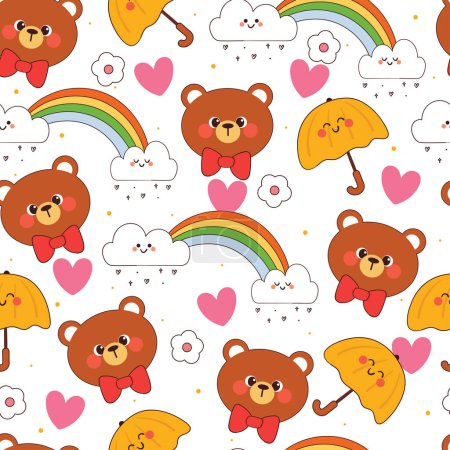 Illustration for Seamless pattern cartoon bear with sky element. cute animal wallpaper illustration for gift wrap paper - Royalty Free Image