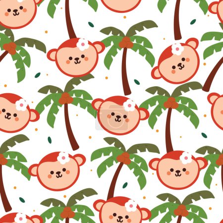 Illustration for Seamless pattern cartoon monkey and coconut tree. cute animal wallpaper for textile, gift wrap paper - Royalty Free Image