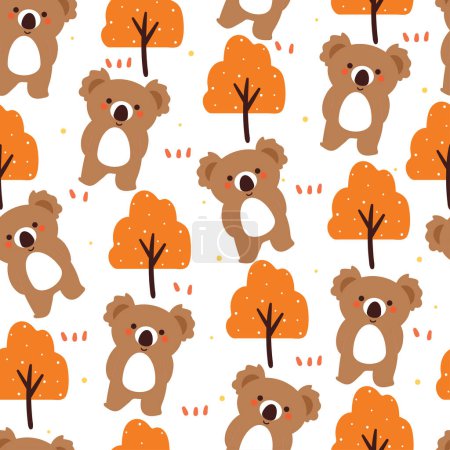 Ilustración de Patrón de dibujos animados sin costura koala con planta y árbol. patrón animal lindo para papel de regalo - Imagen libre de derechos