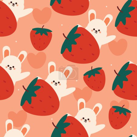 seamless pattern cartoon bunny with strawberry. cute animal wallpaper for textile, gift wrap paper