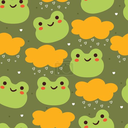 Téléchargez les illustrations : Cute seamless pattern cartoon frog with sky element. cute animal wallpaper for gift wrap paper - en licence libre de droit