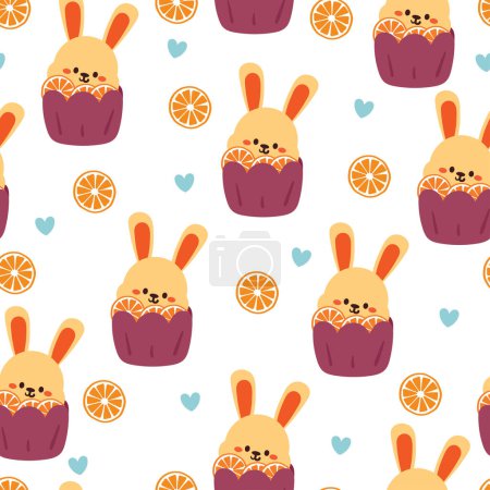 seamless pattern cartoon bunny with orange cupcake. cute animal wallpaper for textile, gift wrap paper